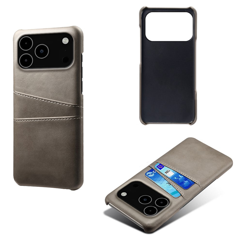 For iPhone 17 Pro Max Case Dual Card Slots PU Leather + Hard PC Phone Cover - Grey