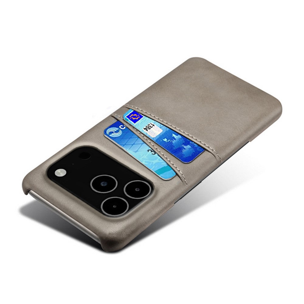 For iPhone 17 Pro Max Case Dual Card Slots PU Leather + Hard PC Phone Cover - Grey