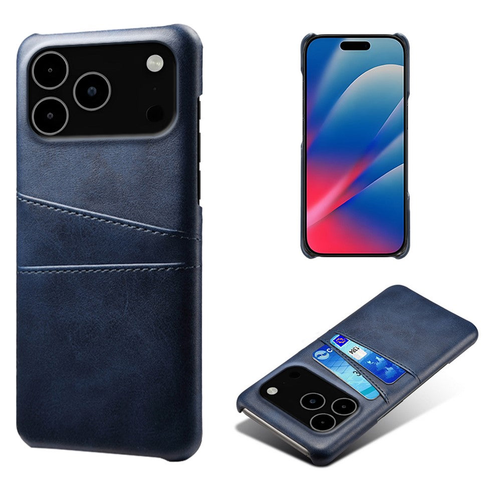 For iPhone 17 Pro Max Case Dual Card Slots PU Leather + Hard PC Phone Cover - Blue