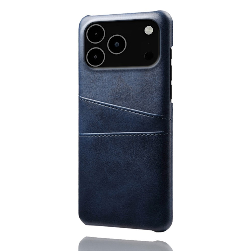 For iPhone 17 Pro Max Case Dual Card Slots PU Leather + Hard PC Phone Cover - Blue