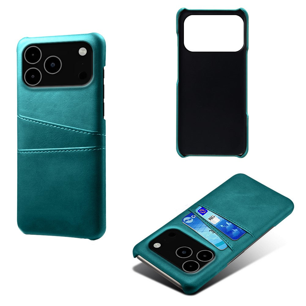 For iPhone 17 Pro Max Case Dual Card Slots PU Leather + Hard PC Phone Cover - Green