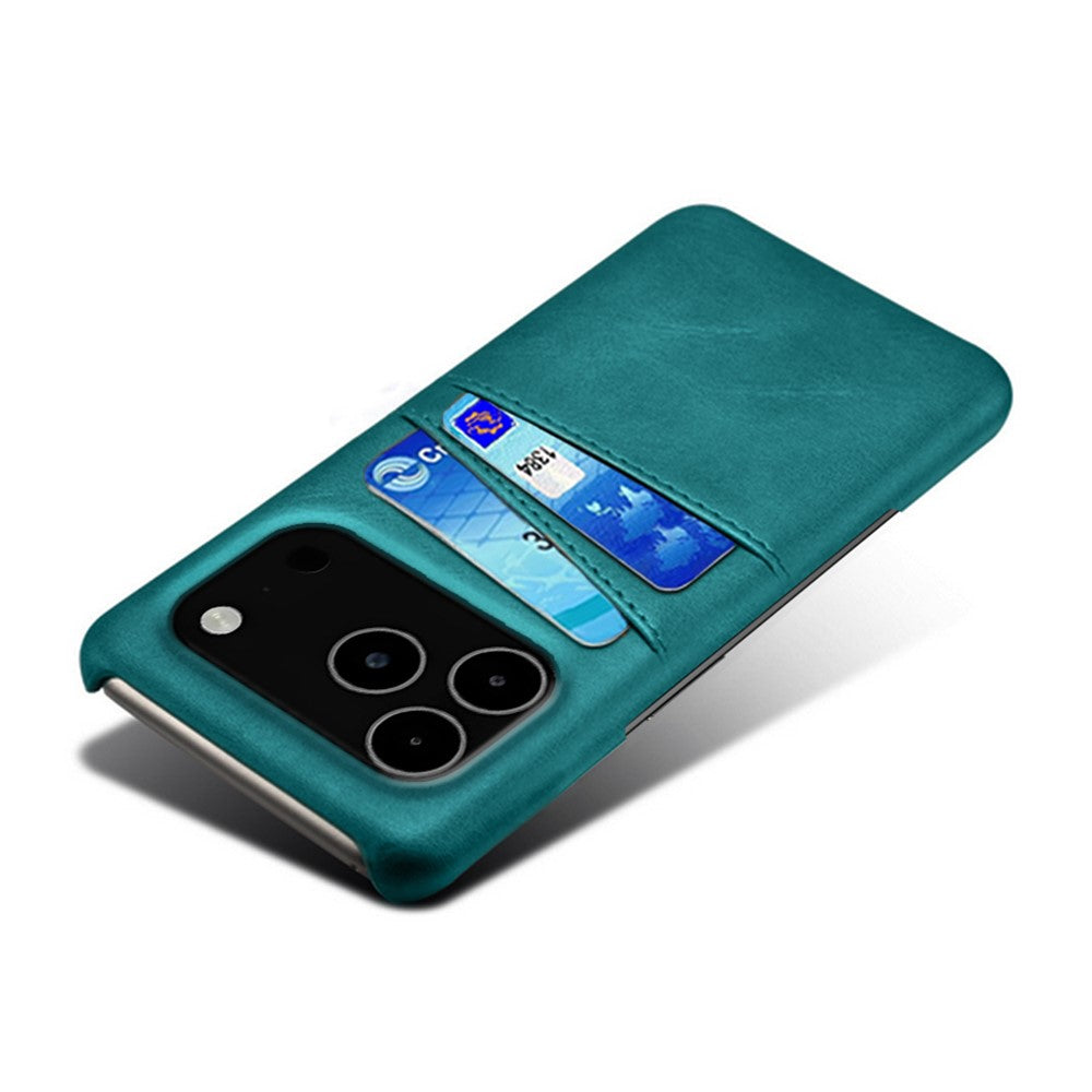 For iPhone 17 Pro Max Case Dual Card Slots PU Leather + Hard PC Phone Cover - Green