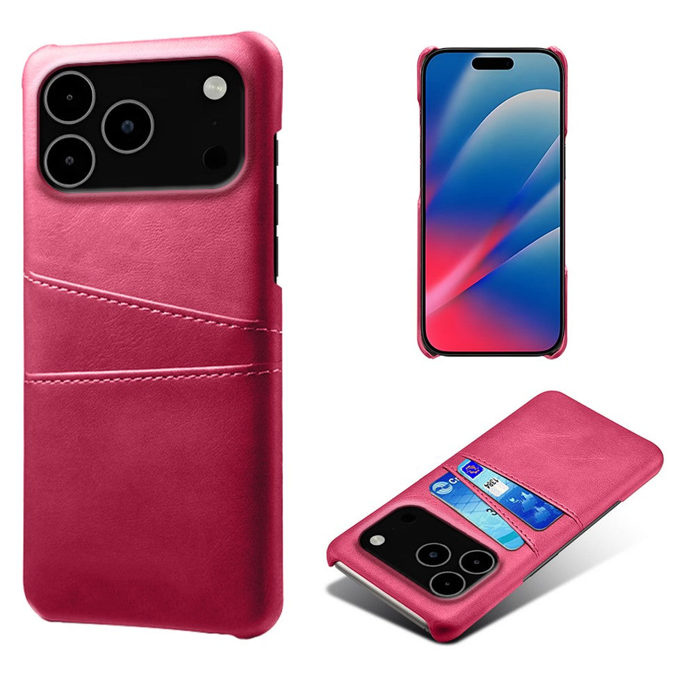 For iPhone 17 Pro Max Case Dual Card Slots PU Leather + Hard PC Phone Cover - Rose
