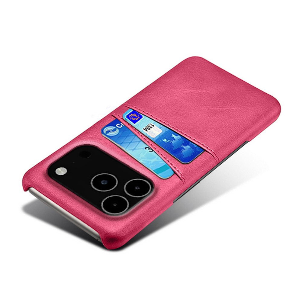 For iPhone 17 Pro Max Case Dual Card Slots PU Leather + Hard PC Phone Cover - Rose