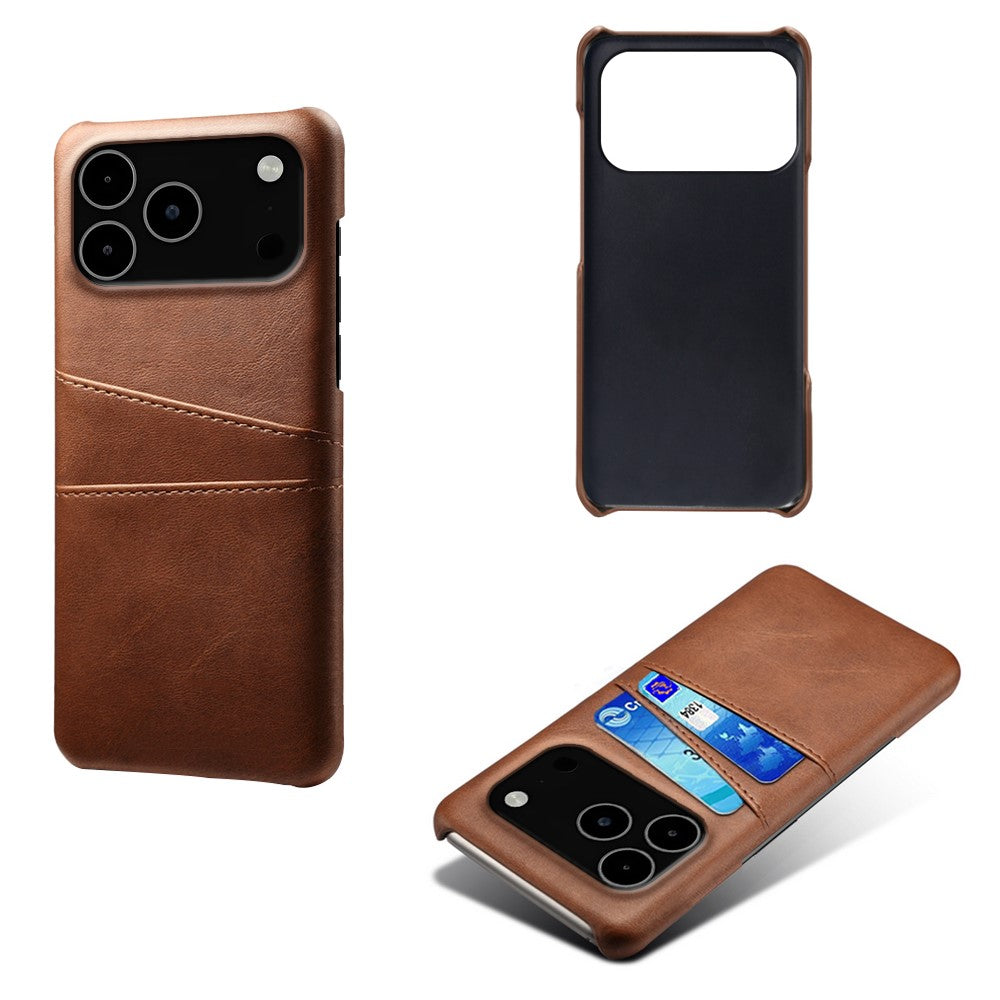 For iPhone 17 Pro Max Case Dual Card Slots PU Leather + Hard PC Phone Cover - Brown