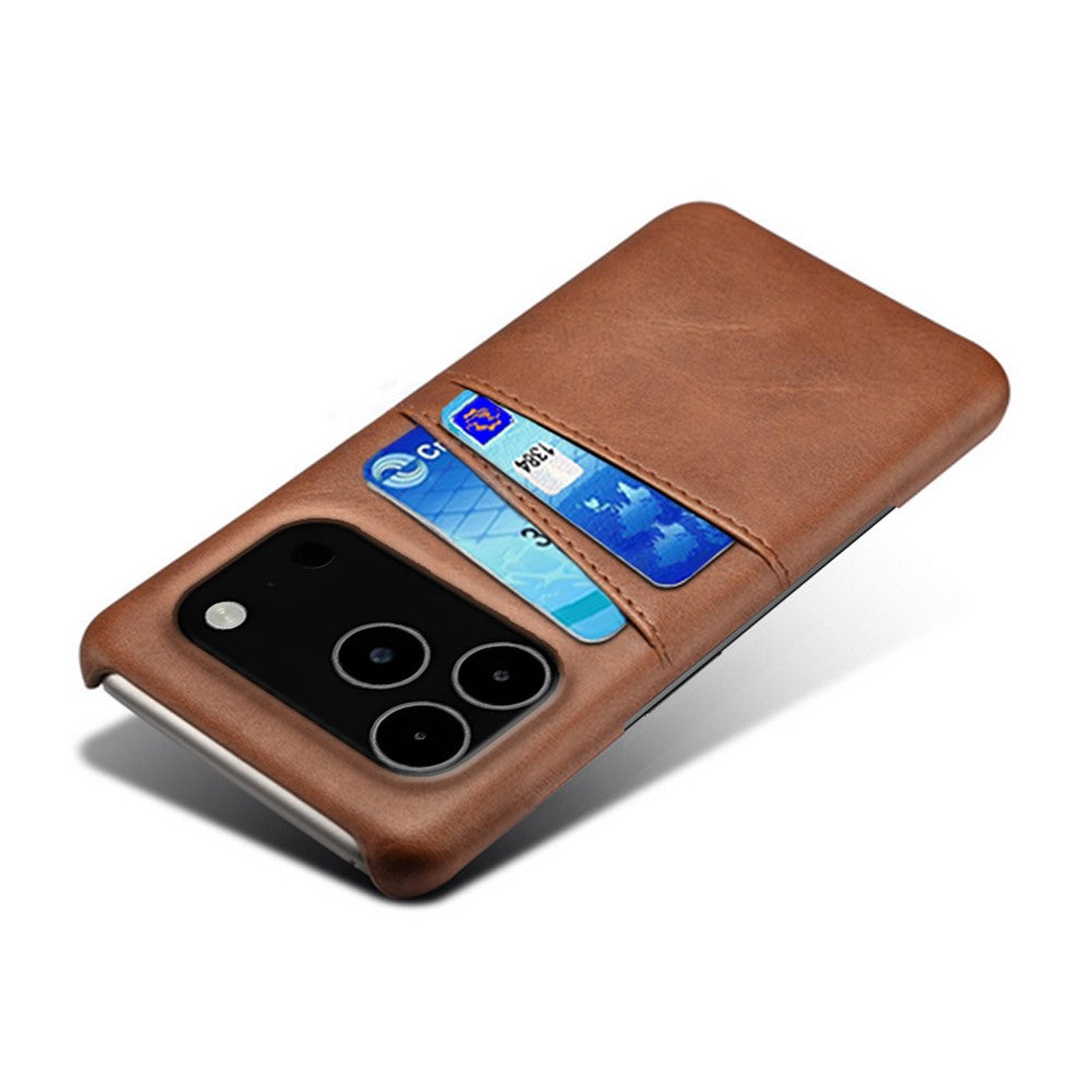 For iPhone 17 Pro Max Case Dual Card Slots PU Leather + Hard PC Phone Cover - Brown