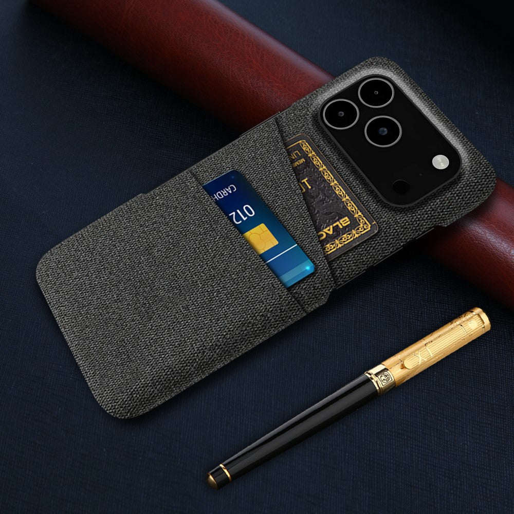 For iPhone 17 Pro Max Case Cloth + Hard PC Phone Cover with Dual Card Slots - Black