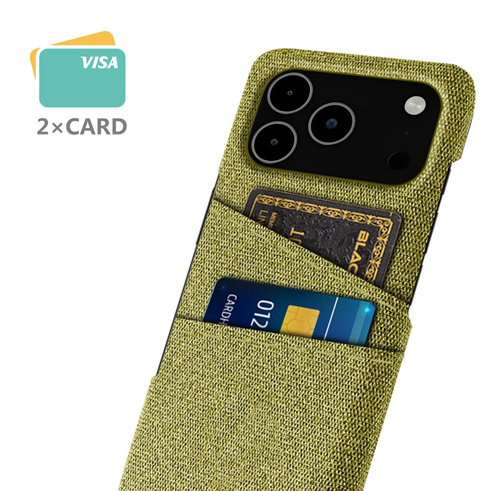 For iPhone 17 Pro Max Case Cloth + Hard PC Phone Cover with Dual Card Slots - Yellow