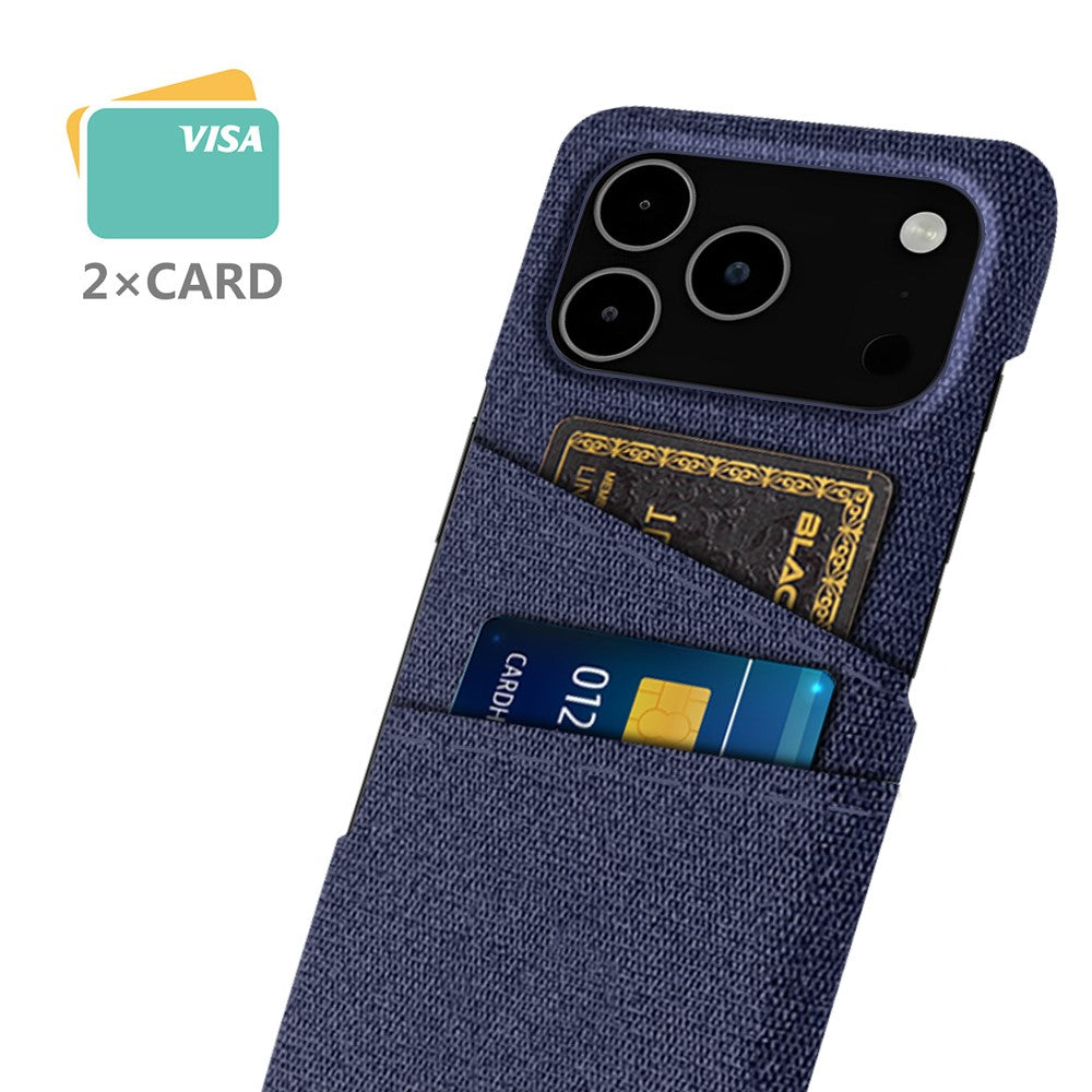 For iPhone 17 Pro Max Case Cloth + Hard PC Phone Cover with Dual Card Slots - Blue