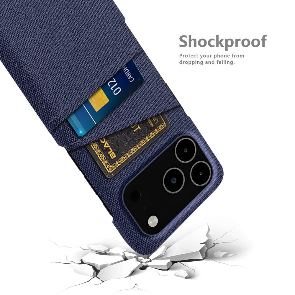 For iPhone 17 Pro Max Case Cloth + Hard PC Phone Cover with Dual Card Slots - Blue