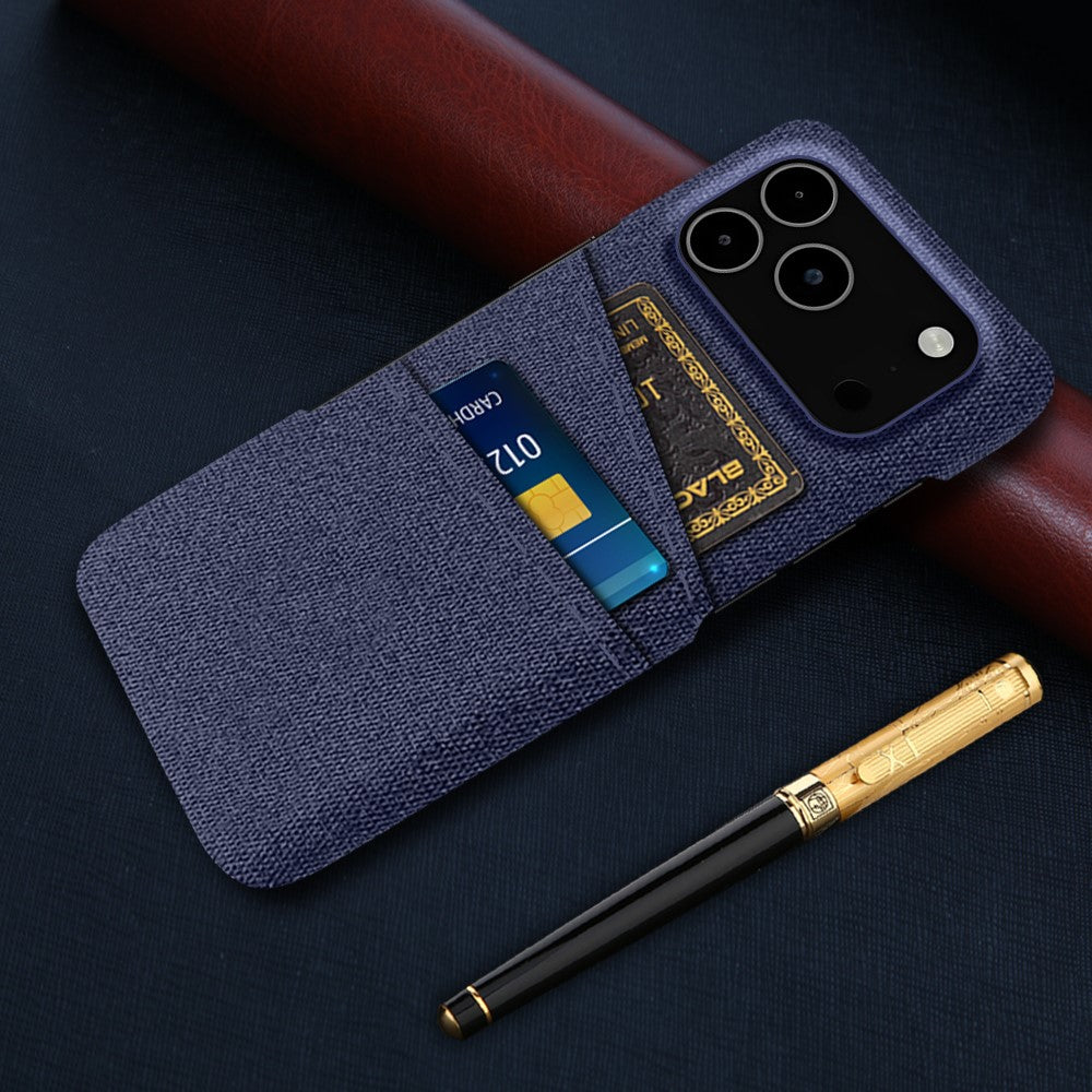For iPhone 17 Pro Max Case Cloth + Hard PC Phone Cover with Dual Card Slots - Blue
