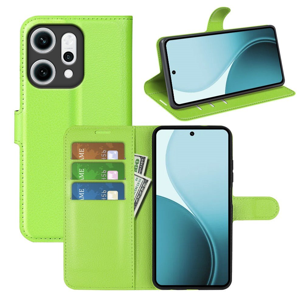 For Oppo Reno14 Pro 5G (China) / Oppo Reno14 Pro 5G (Global) Case Litchi Texture Shockproof Leather Wallet Phone Cover - Green