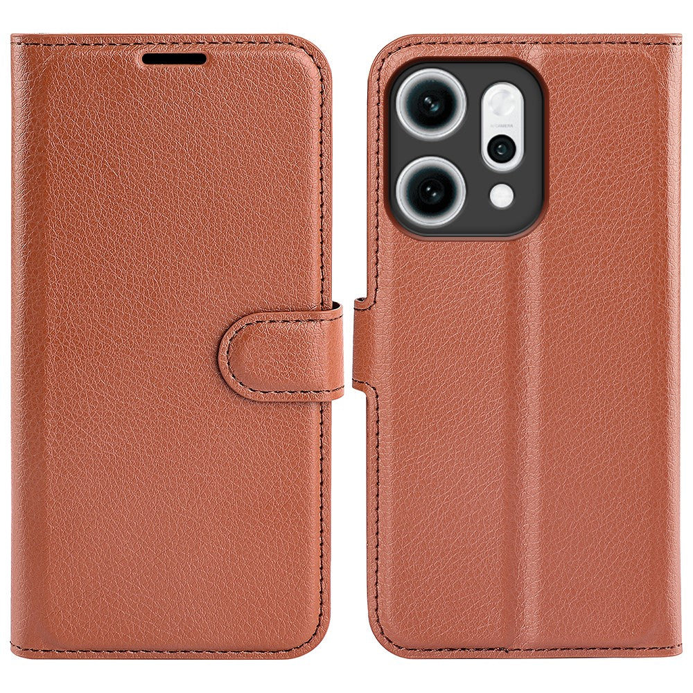 For Oppo Reno14 Pro 5G (China) / Oppo Reno14 Pro 5G (Global) Case Litchi Texture Shockproof Leather Wallet Phone Cover - Brown