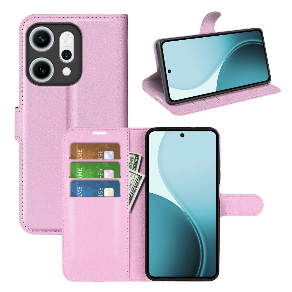 For Oppo Reno14 Pro 5G (China) / Oppo Reno14 Pro 5G (Global) Case Litchi Texture Shockproof Leather Wallet Phone Cover - Pink
