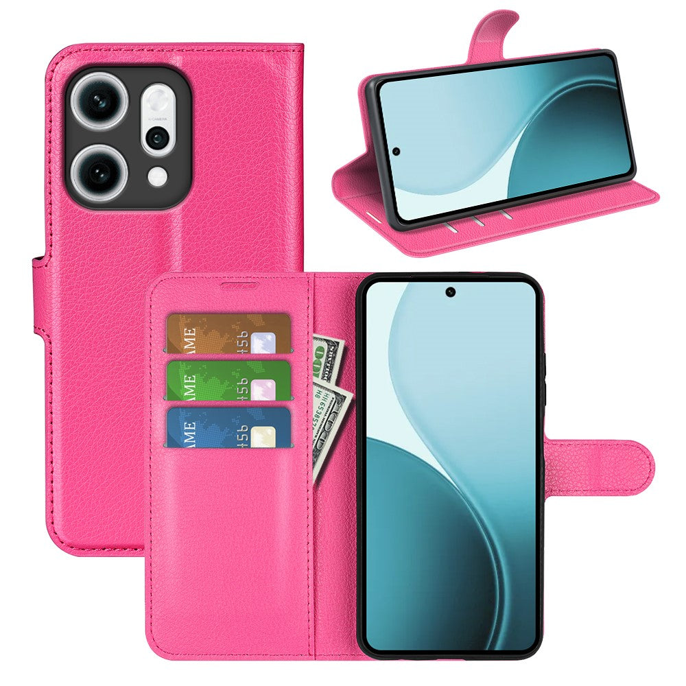 For Oppo Reno14 Pro 5G (China) / Oppo Reno14 Pro 5G (Global) Case Litchi Texture Shockproof Leather Wallet Phone Cover - Rose Red