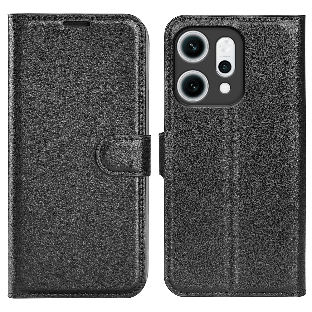 For Oppo Reno14 5G (China) / Oppo Reno14 5G (Global) Case Litchi Texture Shockproof Leather Wallet Phone Cover - Black