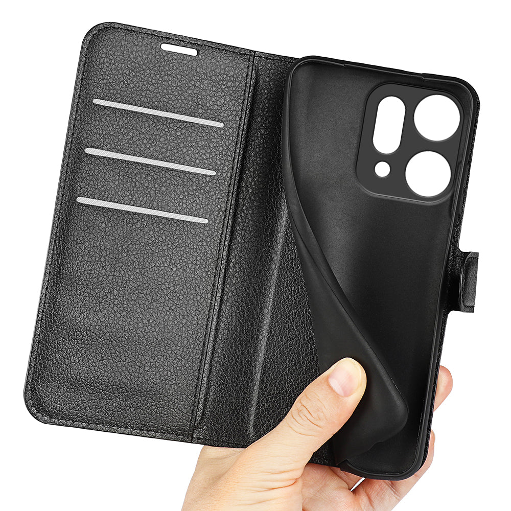 For Oppo Reno14 5G (China) / Oppo Reno14 5G (Global) Case Litchi Texture Shockproof Leather Wallet Phone Cover - Black