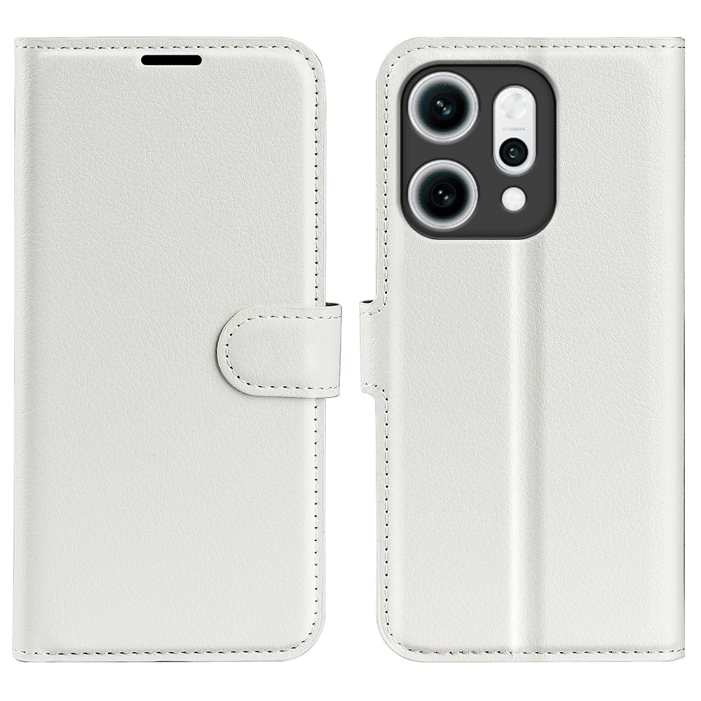 For Oppo Reno14 5G (China) / Oppo Reno14 5G (Global) Case Litchi Texture Shockproof Leather Wallet Phone Cover - White