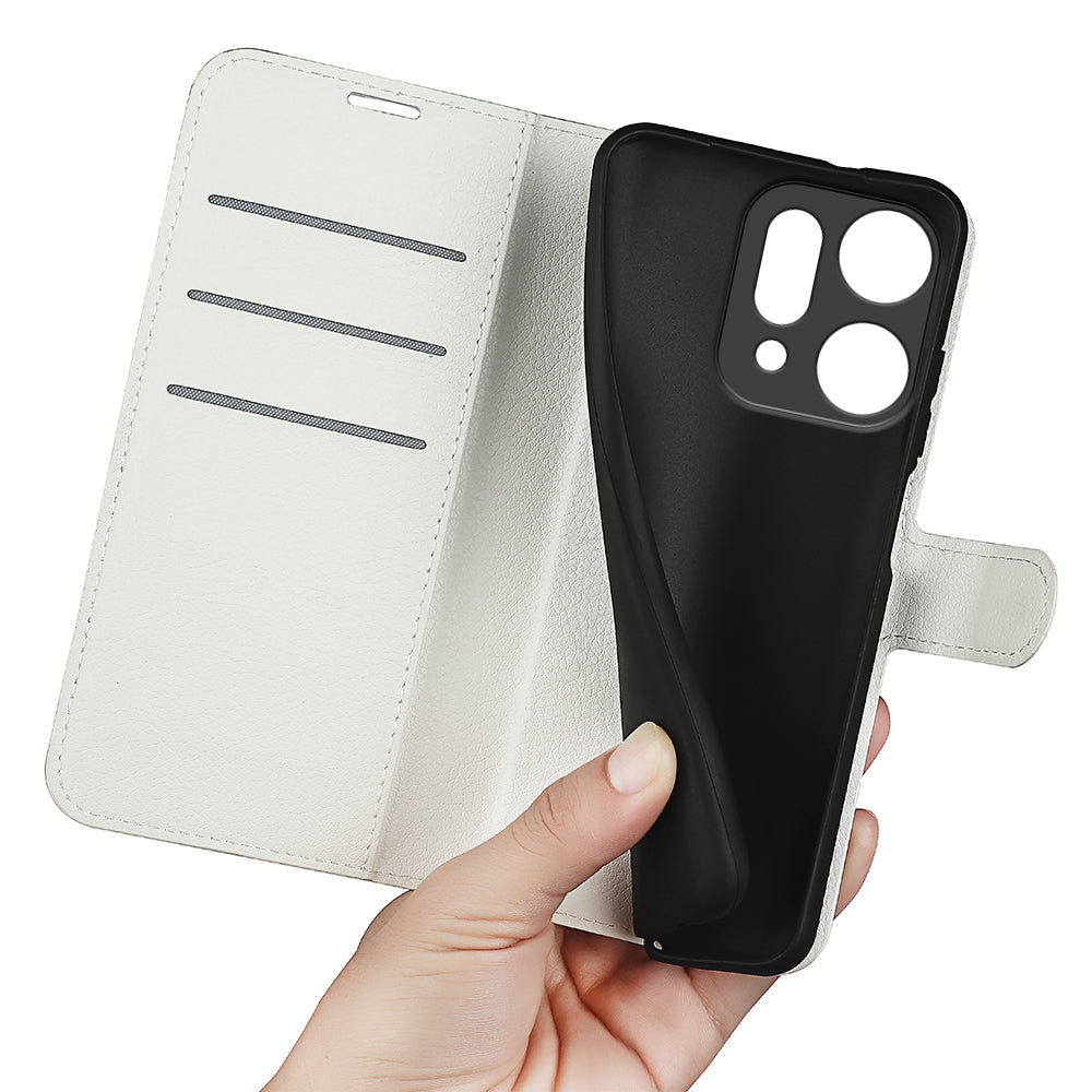 For Oppo Reno14 5G (China) / Oppo Reno14 5G (Global) Case Litchi Texture Shockproof Leather Wallet Phone Cover - White