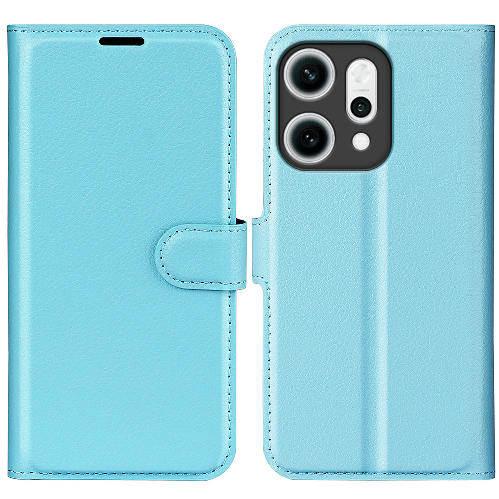For Oppo Reno14 5G (China) / Oppo Reno14 5G (Global) Case Litchi Texture Shockproof Leather Wallet Phone Cover - Blue