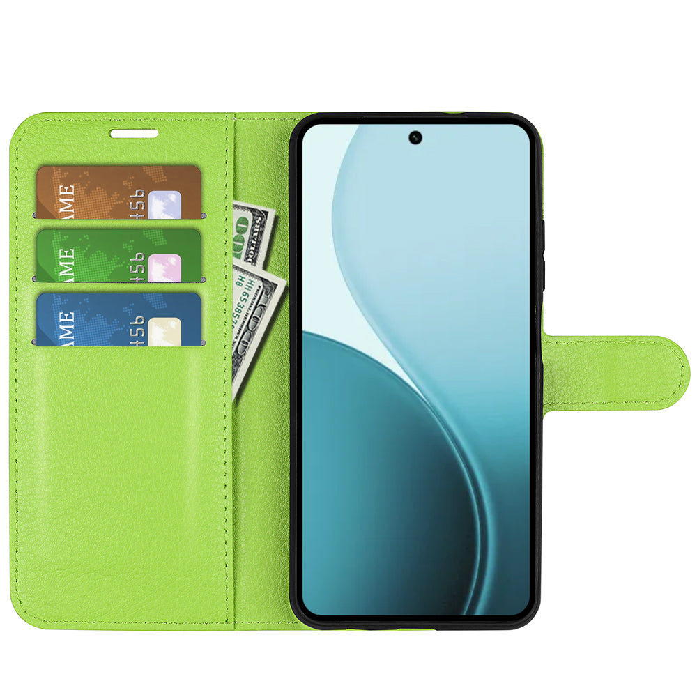 For Oppo Reno14 5G (China) / Oppo Reno14 5G (Global) Case Litchi Texture Shockproof Leather Wallet Phone Cover - Green