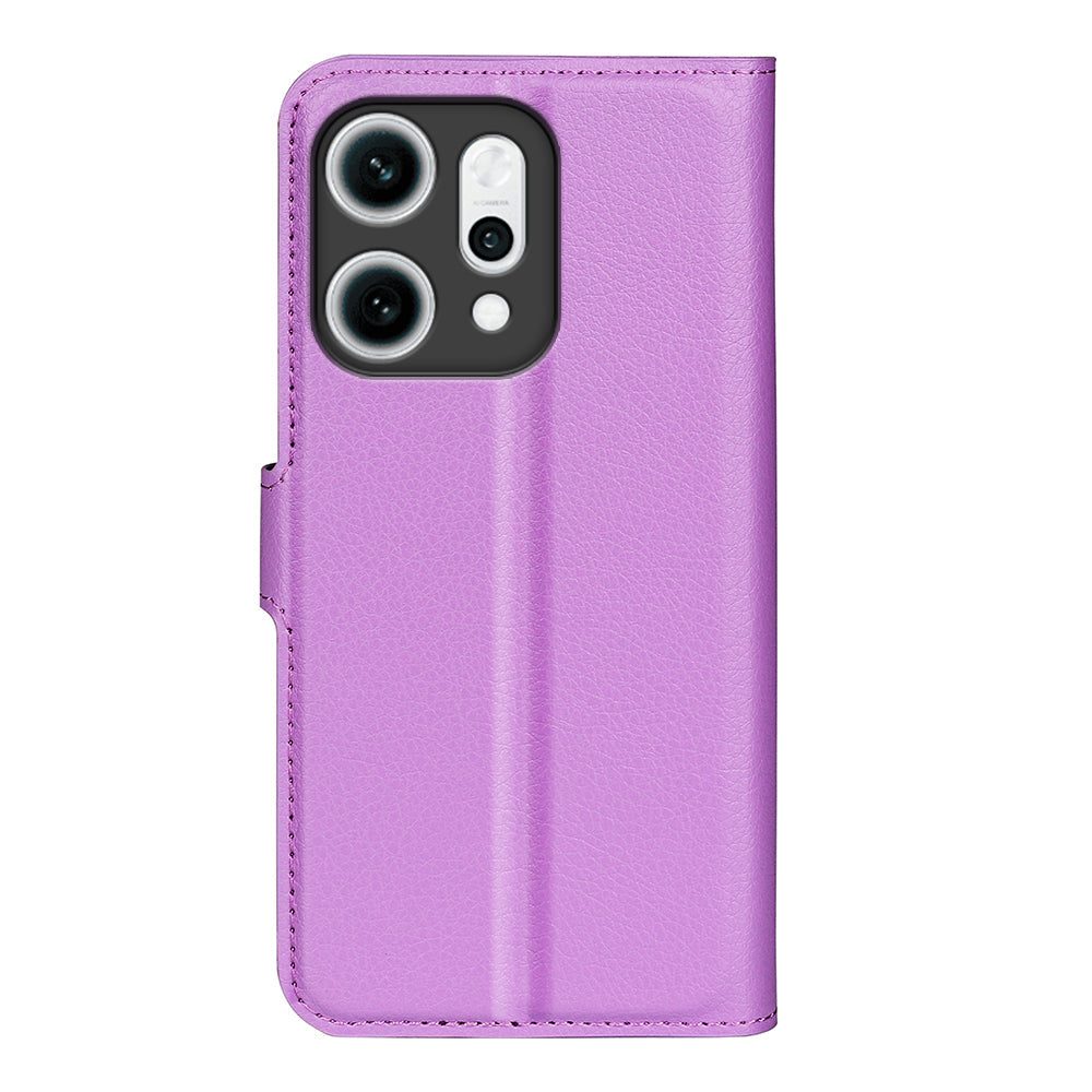 For Oppo Reno14 5G (China) / Oppo Reno14 5G (Global) Case Litchi Texture Shockproof Leather Wallet Phone Cover - Purple