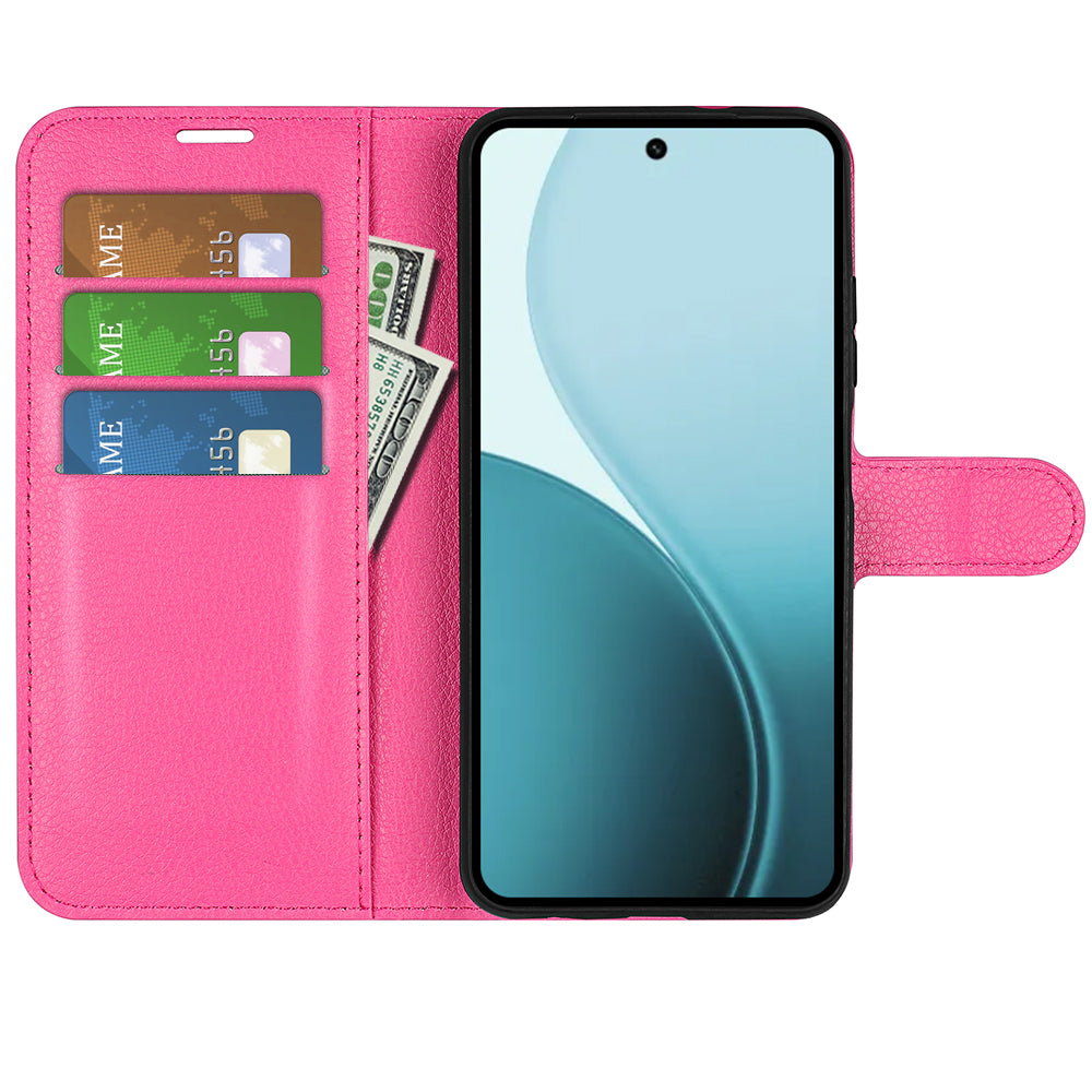 For Oppo Reno14 5G (China) / Oppo Reno14 5G (Global) Case Litchi Texture Shockproof Leather Wallet Phone Cover - Rose Red