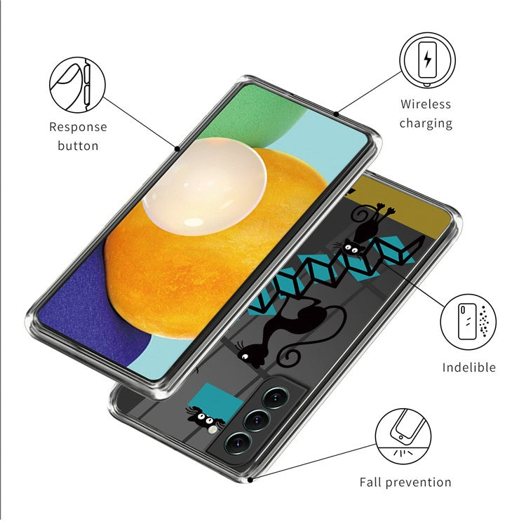Flexible TPU Case for Samsung Galaxy S23, Stylish Pattern Printing IMD Phone Protective Back Cover - Cat and Mouse