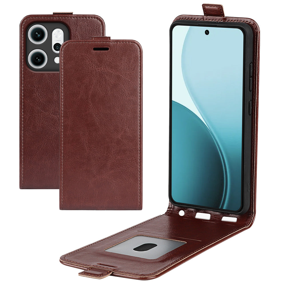 For Oppo Reno14 5G (Global) Case with Card Slots Vertical Flip Leather Phone Cover - Brown - Brown