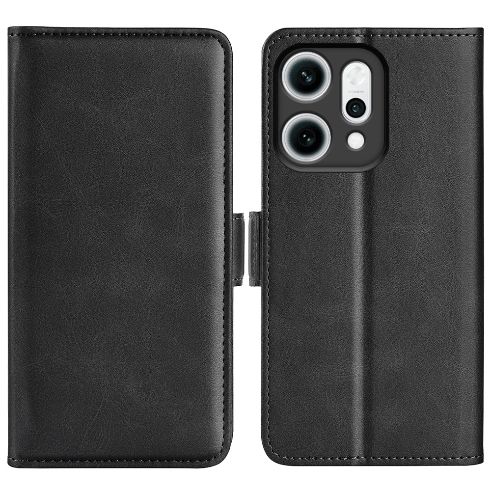 For Oppo Reno14 5G (Global) Case Calf Texture Leather Wallet Phone Cover - Black