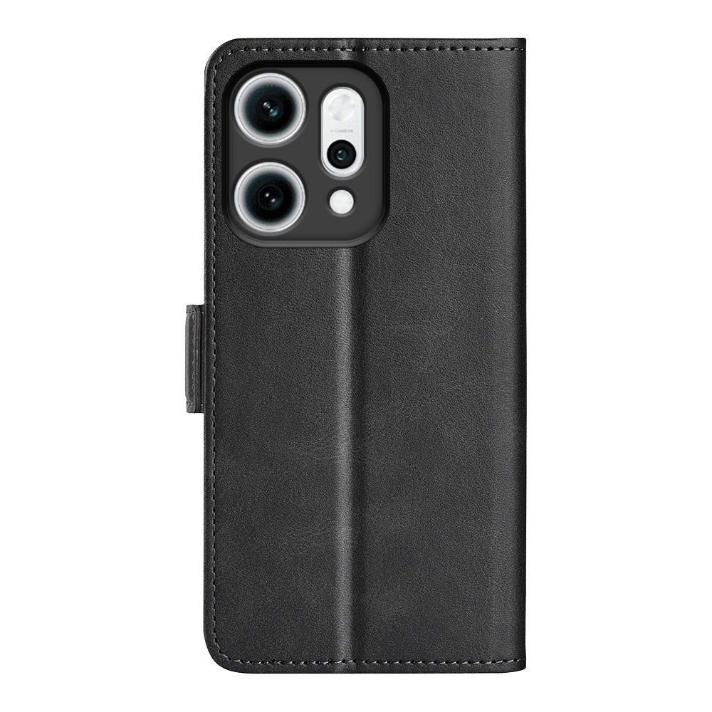 For Oppo Reno14 5G (Global) Case Calf Texture Leather Wallet Phone Cover - Black