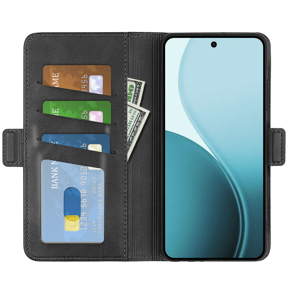 For Oppo Reno14 5G (Global) Case Calf Texture Leather Wallet Phone Cover - Black