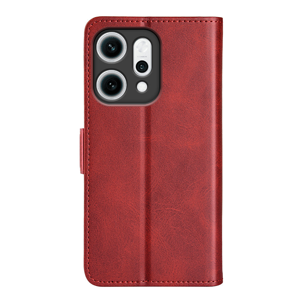 For Oppo Reno14 5G (Global) Case Calf Texture Leather Wallet Phone Cover - Red