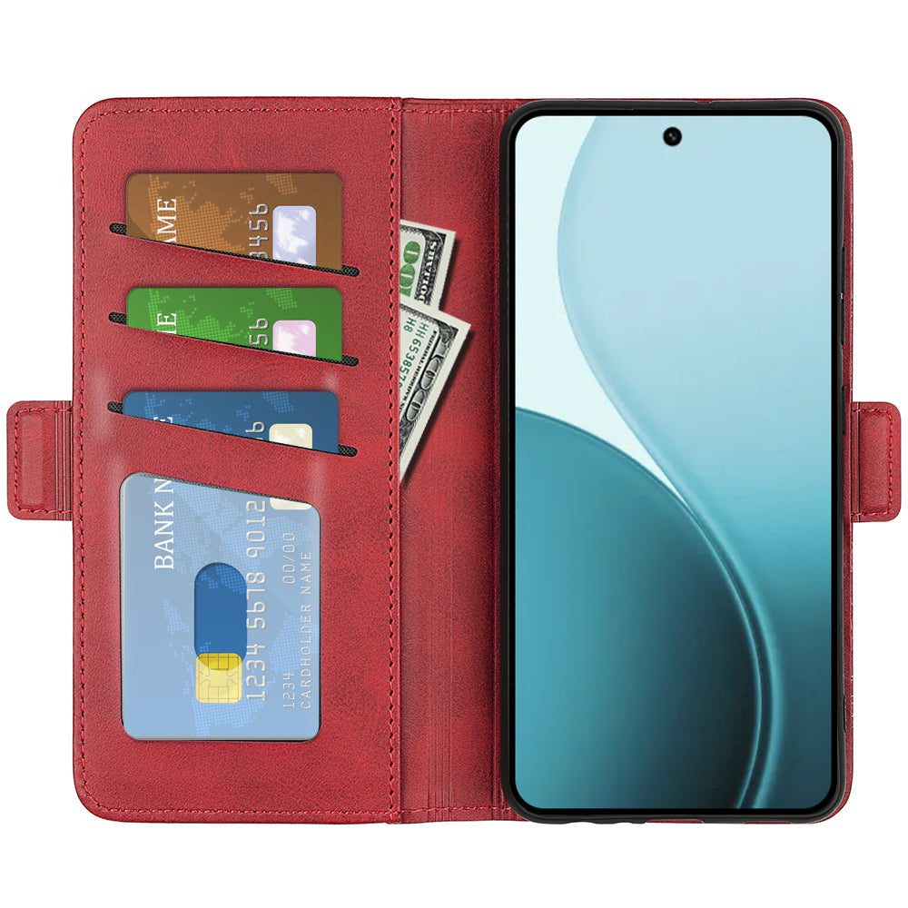 For Oppo Reno14 5G (Global) Case Calf Texture Leather Wallet Phone Cover - Red