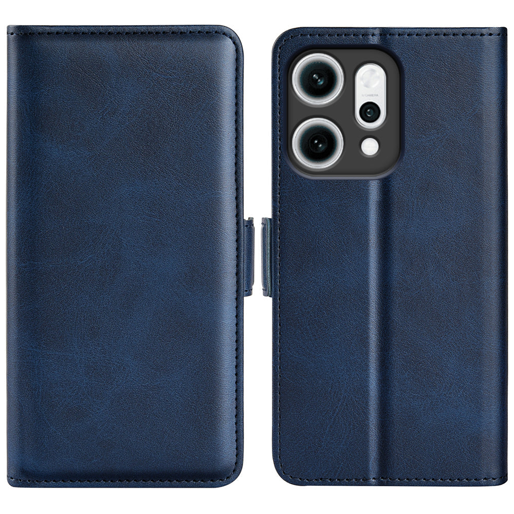 For Oppo Reno14 5G (Global) Case Calf Texture Leather Wallet Phone Cover - Blue