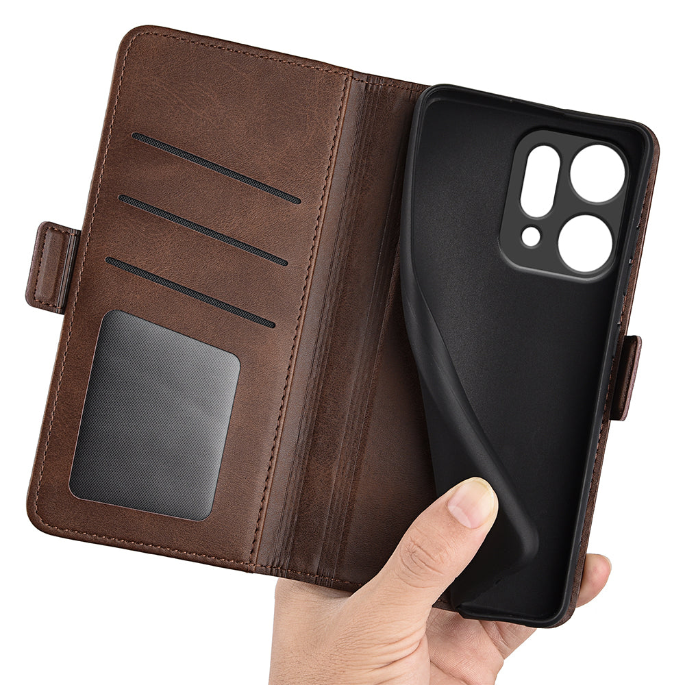 For Oppo Reno14 5G (Global) Case Calf Texture Leather Wallet Phone Cover - Brown