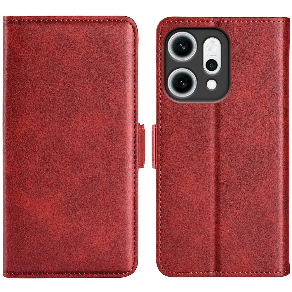 For Oppo Reno14 Pro 5G (Global) Case Calf Texture Leather Wallet Phone Cover - Red