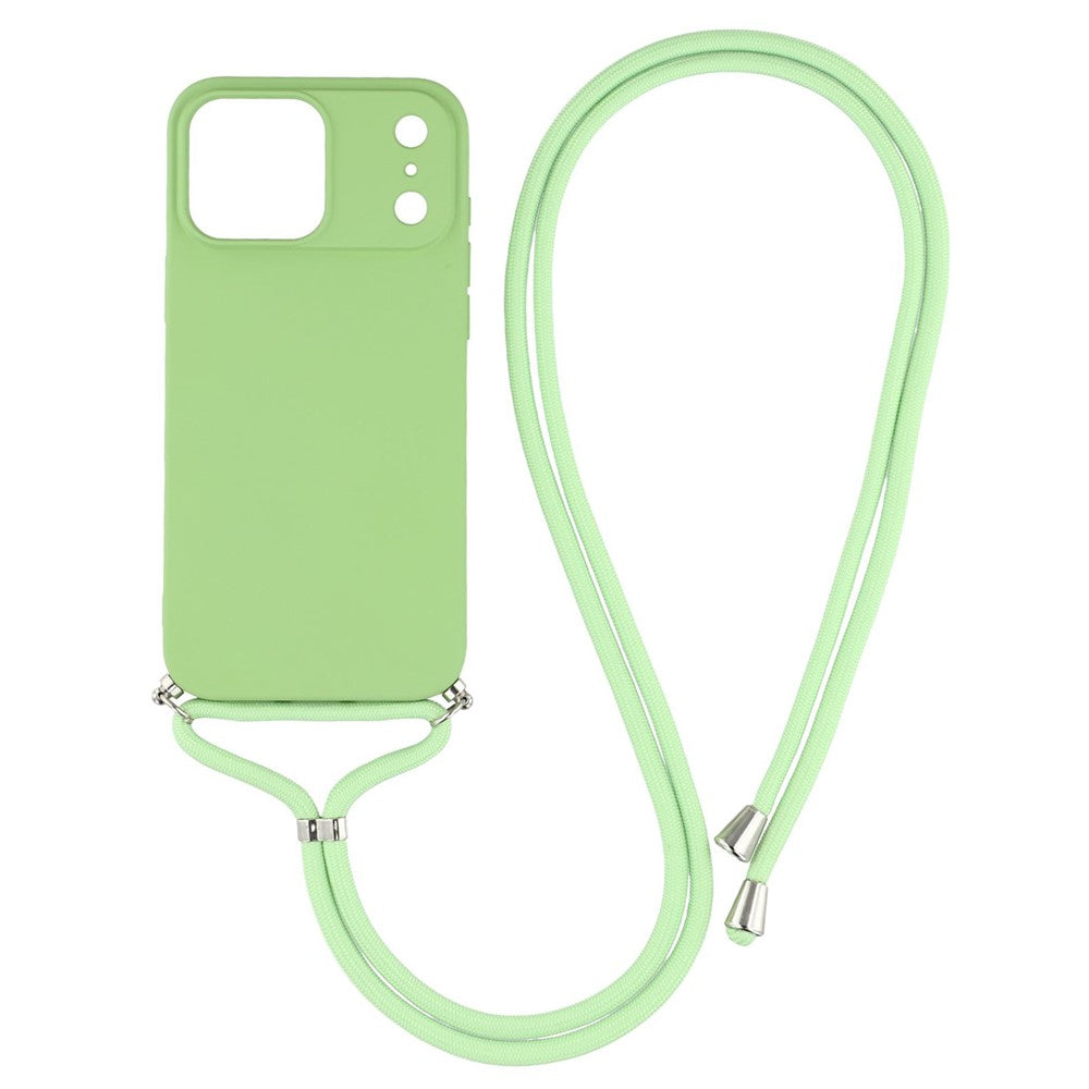 For iPhone 17 Pro Max Case Soft TPU Fiber Lining Phone Cover with Shoulder Strap - Matcha Green