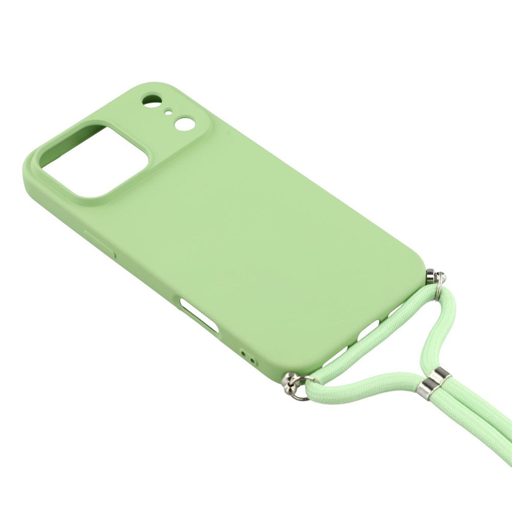 For iPhone 17 Pro Max Case Soft TPU Fiber Lining Phone Cover with Shoulder Strap - Matcha Green