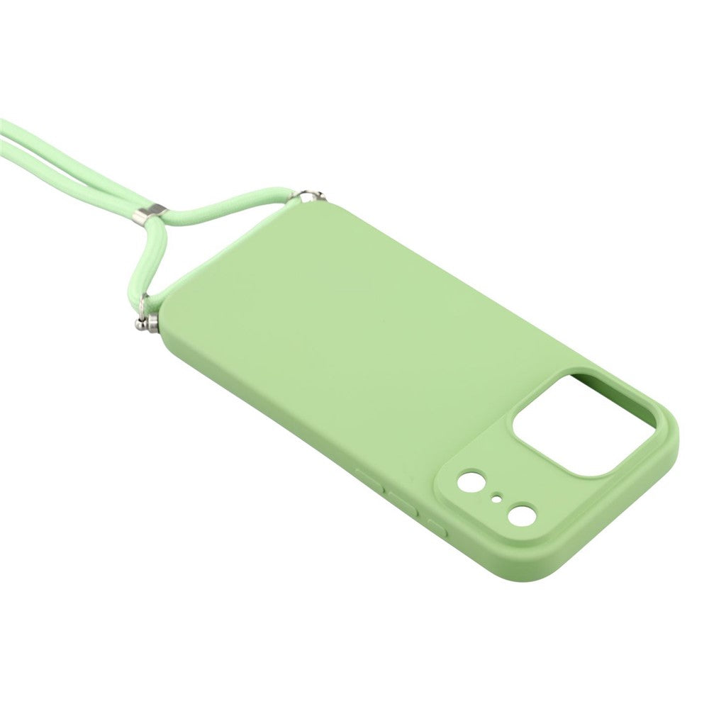 For iPhone 17 Pro Max Case Soft TPU Fiber Lining Phone Cover with Shoulder Strap - Matcha Green