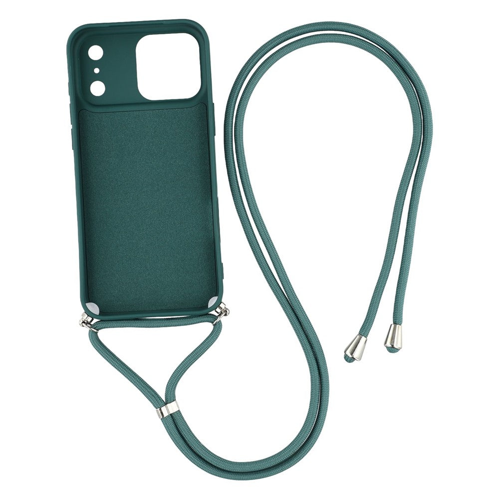 For iPhone 17 Pro Max Case Soft TPU Fiber Lining Phone Cover with Shoulder Strap - Army Green