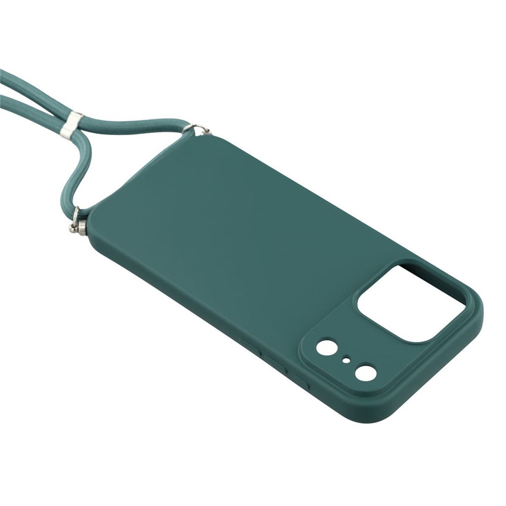 For iPhone 17 Pro Max Case Soft TPU Fiber Lining Phone Cover with Shoulder Strap - Army Green