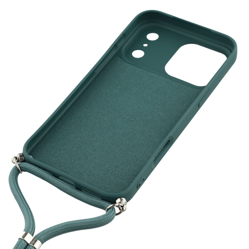 For iPhone 17 Pro Max Case Soft TPU Fiber Lining Phone Cover with Shoulder Strap - Army Green