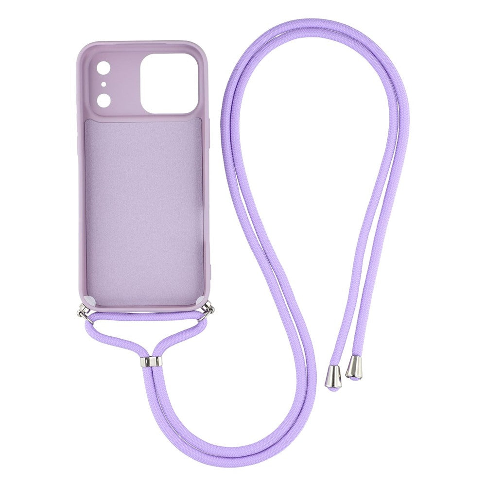 For iPhone 17 Pro Max Case Soft TPU Fiber Lining Phone Cover with Shoulder Strap - Purple