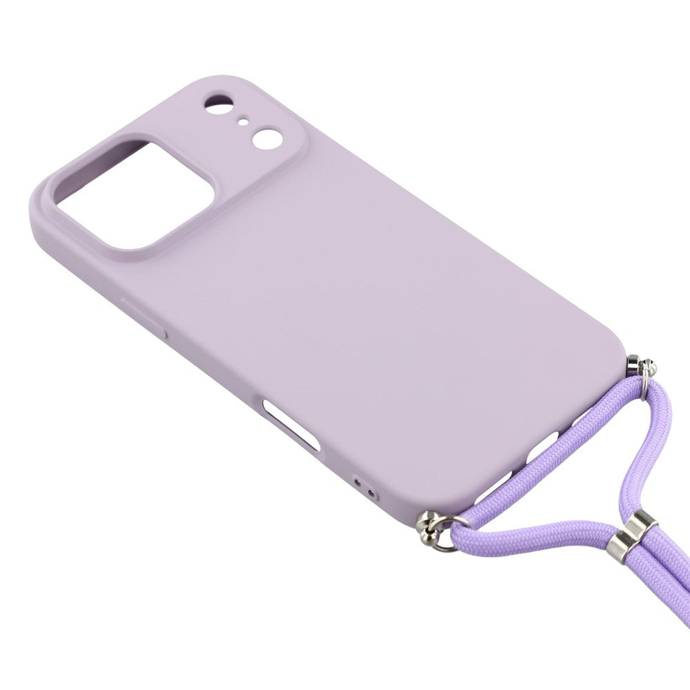 For iPhone 17 Pro Max Case Soft TPU Fiber Lining Phone Cover with Shoulder Strap - Purple