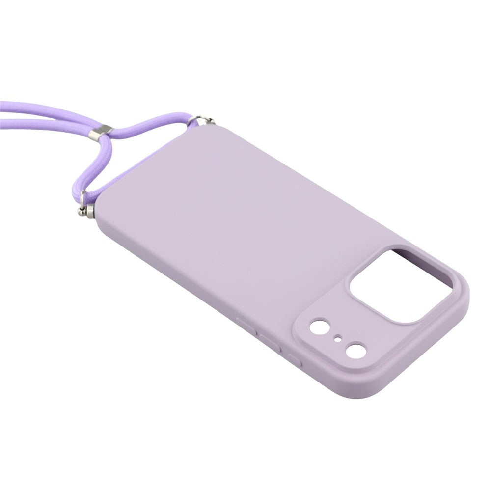 For iPhone 17 Pro Max Case Soft TPU Fiber Lining Phone Cover with Shoulder Strap - Purple