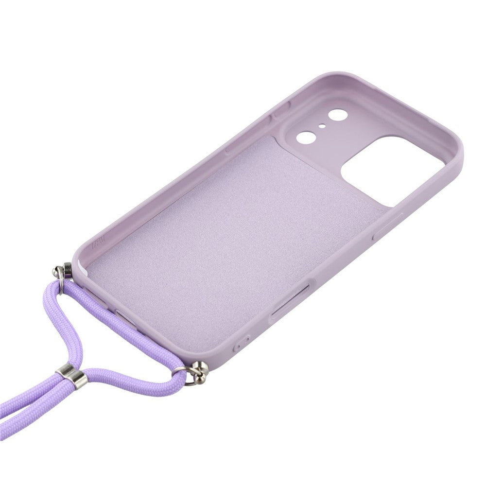 For iPhone 17 Pro Max Case Soft TPU Fiber Lining Phone Cover with Shoulder Strap - Purple