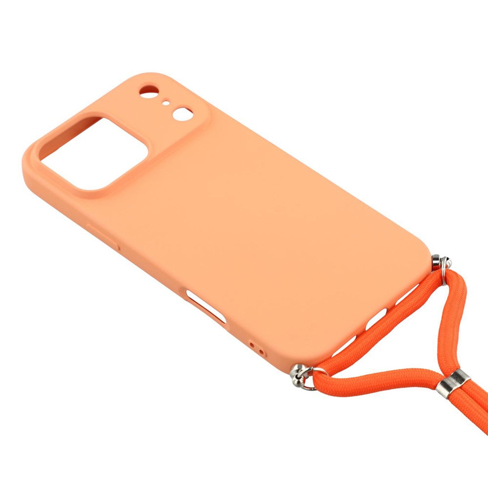For iPhone 17 Pro Max Case Soft TPU Fiber Lining Phone Cover with Shoulder Strap - Orange