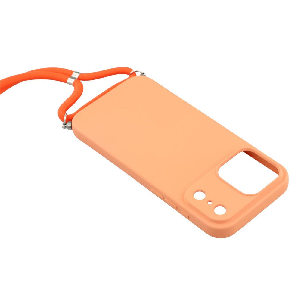 For iPhone 17 Pro Max Case Soft TPU Fiber Lining Phone Cover with Shoulder Strap - Orange