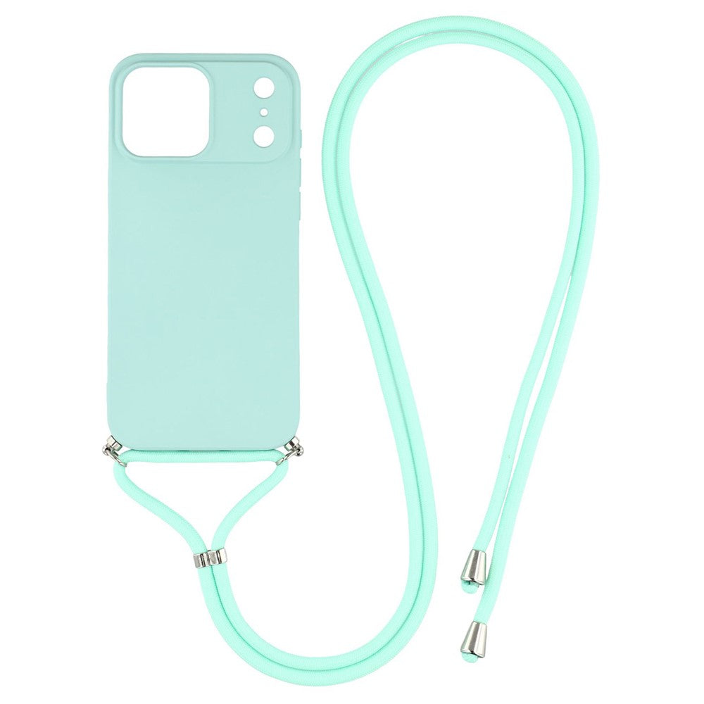 For iPhone 17 Pro Max Case Soft TPU Fiber Lining Phone Cover with Shoulder Strap - Baby Blue